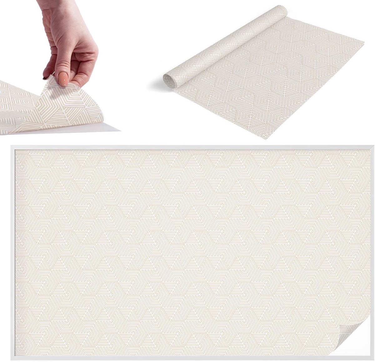 TULUP Raamfolie Anti inkijk - Rechte driehoeken Melkglas Folie - 200x116 cm - Beige Anti inkijk Raamfolie Glas in Lood - Zonwerende Raamfolie - Voor de hal, voor de woonkamer, voor het kantoor - Privacy Folie Raam Glas in Lood Beige - Rechte driehoeken
