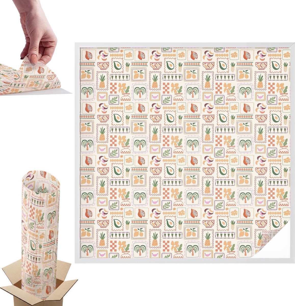 TULUP Raamfolie Anti inkijk - Folkloristische patronen Anti inkijk Raamfolie - 100x100 cm - Beige Raamfolie Tegen inkijk - Zelfklevende Anti inkijk Folie Glas in Lood - Voor de keuken, hal en woonkamer - Zonwerende Raamfolie Glas in Lood Beige - Folkloristische patronen
