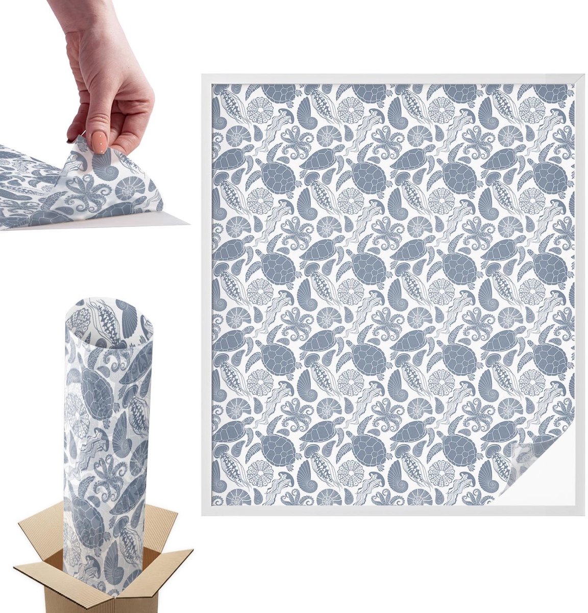 TULUP Raamfolie Anti inkijk - Oceaanleven Anti inkijk Raamfolie - 100x116 cm - Blauw Raamfolie Tegen inkijk - Zelfklevende Anti inkijk Folie Glas in Lood - Voor de badkamer, slaapkamer, hal - Zonwerende Raamfolie Glas in Lood Blauw - Oceaanleven
