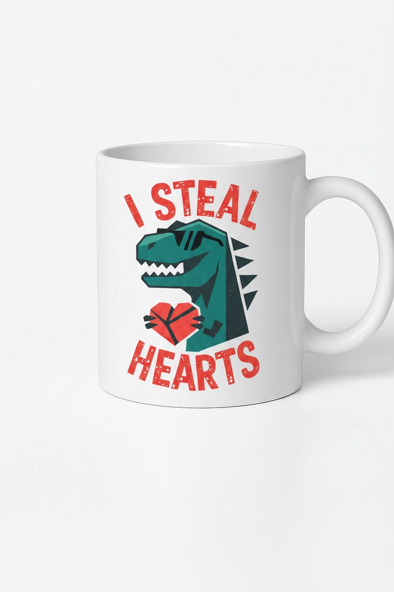 Grappige T-Rex Mok 'I Steal Hearts' met Dinosaurus en Hart - Valentijnscadeau
