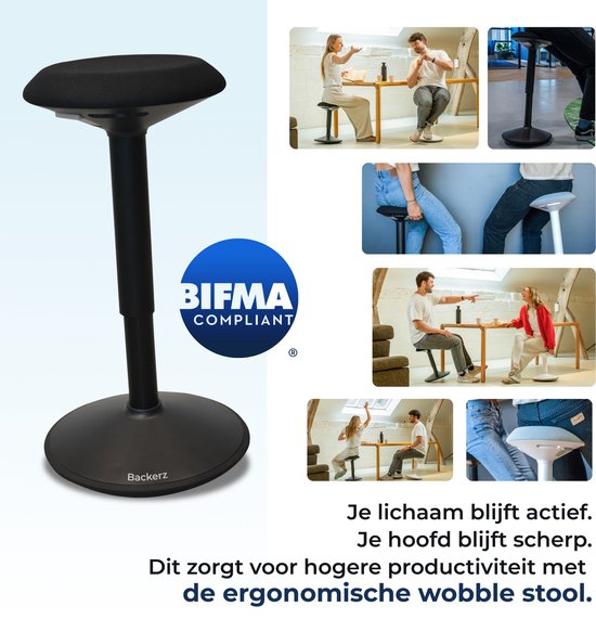 Backerz Wiebelkruk - Ergonomische Wiebel Stoel hoogte 55-80cm - Balanskruk - Zit Sta kruk - Zadelkruk Zwart