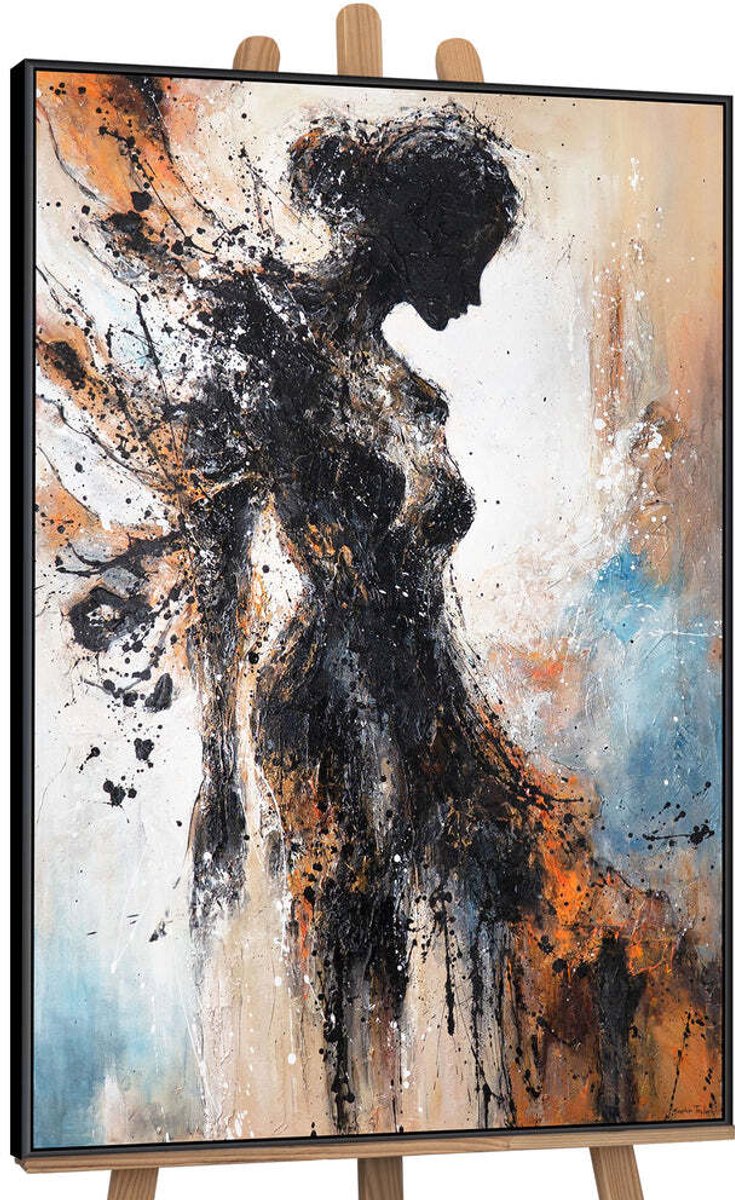 YS Canvas schilderij handgeschilderd element of femininity abstract – YS-Art Gallery – Luxe wanddecoratie voor woonkamer – Modern schilderij voor slaapkamer en hal Black