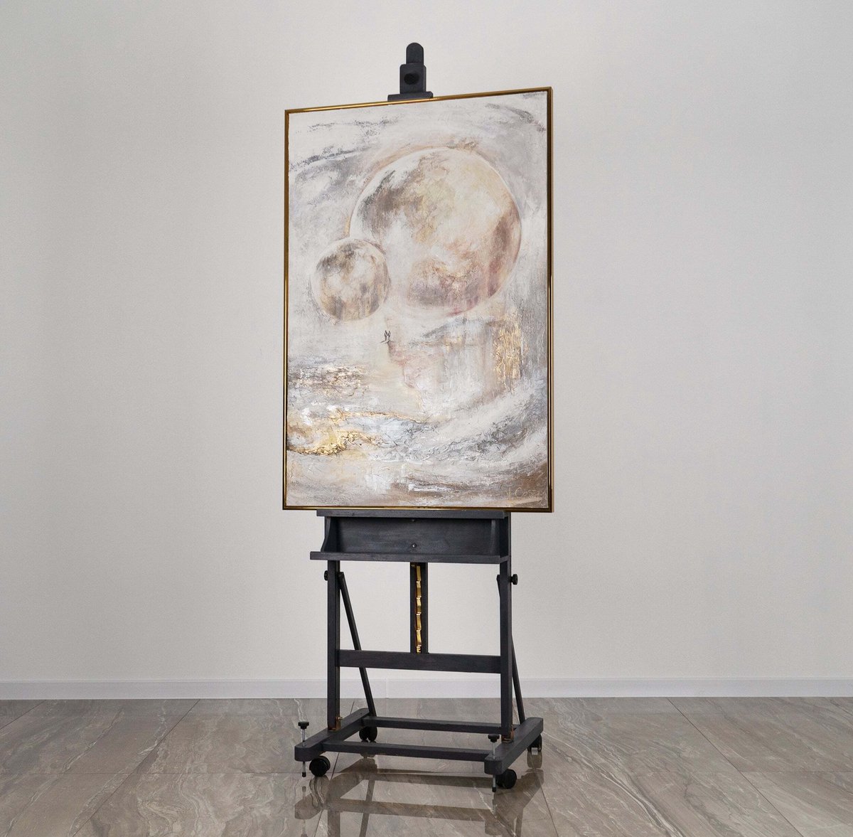 YS Canvas schilderij 120x80 cm handgeschilderd sterrenverbinding kosmisch – YS-Art Gallery – Mysterieuze wanddecoratie voor woonkamer – Modern schilderij voor hal Gold