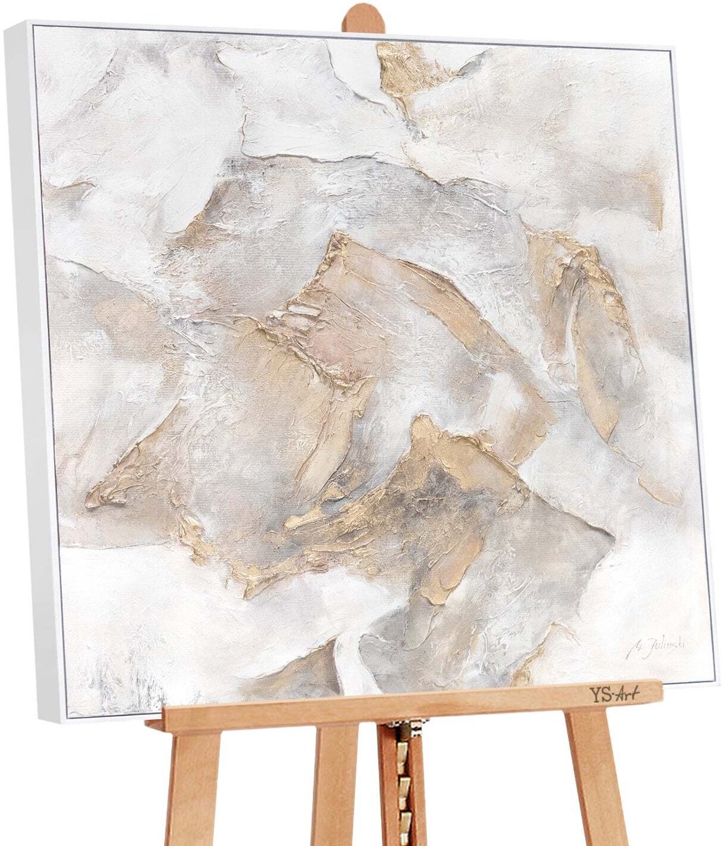 Canvas schilderij vierkant handgeschilderd bergtoppen berglandschap – YS-Art Gallery – Krachtige wanddecoratie voor woonkamer – Modern schilderij voor slaapkamer en kantoor
