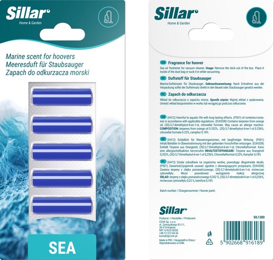Sillar geurstaafjes voor stofzuiger - stofzuigerverfrisser - geur voor in de stofzuiger - zeegeur - 5 stuks