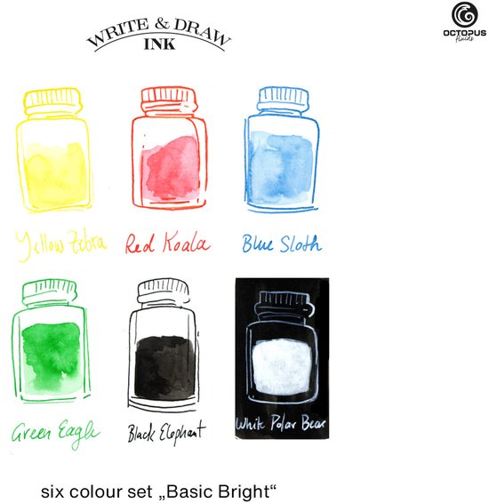 Octopus Inkt Octopus Write and Draw Ink Set BASIC BRIGHT, watervaste inkt voor ...