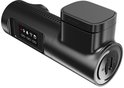 Zwarte AZDome dashcam, zicht op de achterkant met USB-poorten en LOCK-indicator.