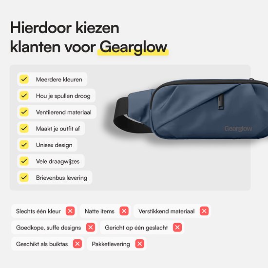 GearGlow® Hip Bag - Unisexe - Imperméable - Blauw - Également portable comme sac à bandoulière