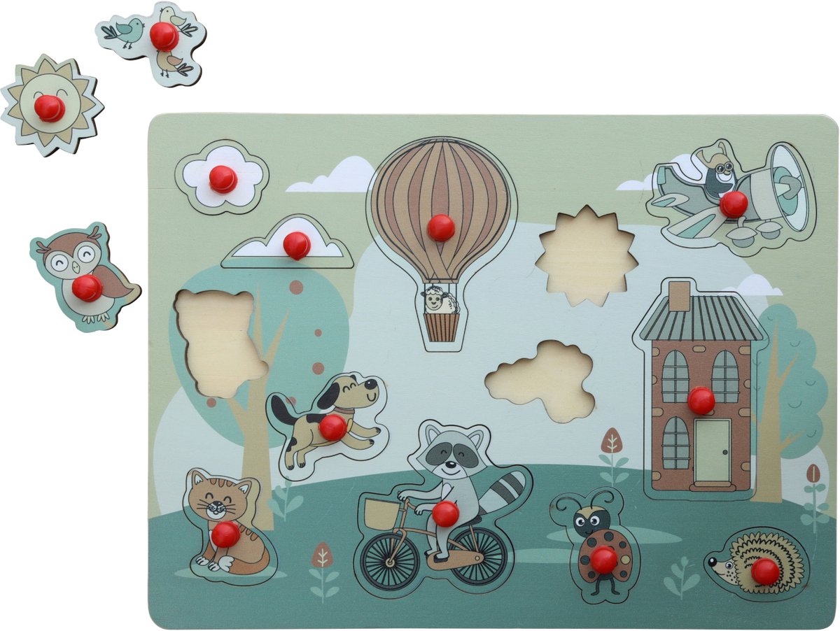 Jep! Kids Houten Knopjespuzzel - Garden - Multicolor