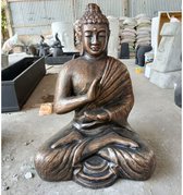 Grand Bouddha Antique Doré Méditant dans une Stupa - 1,5m