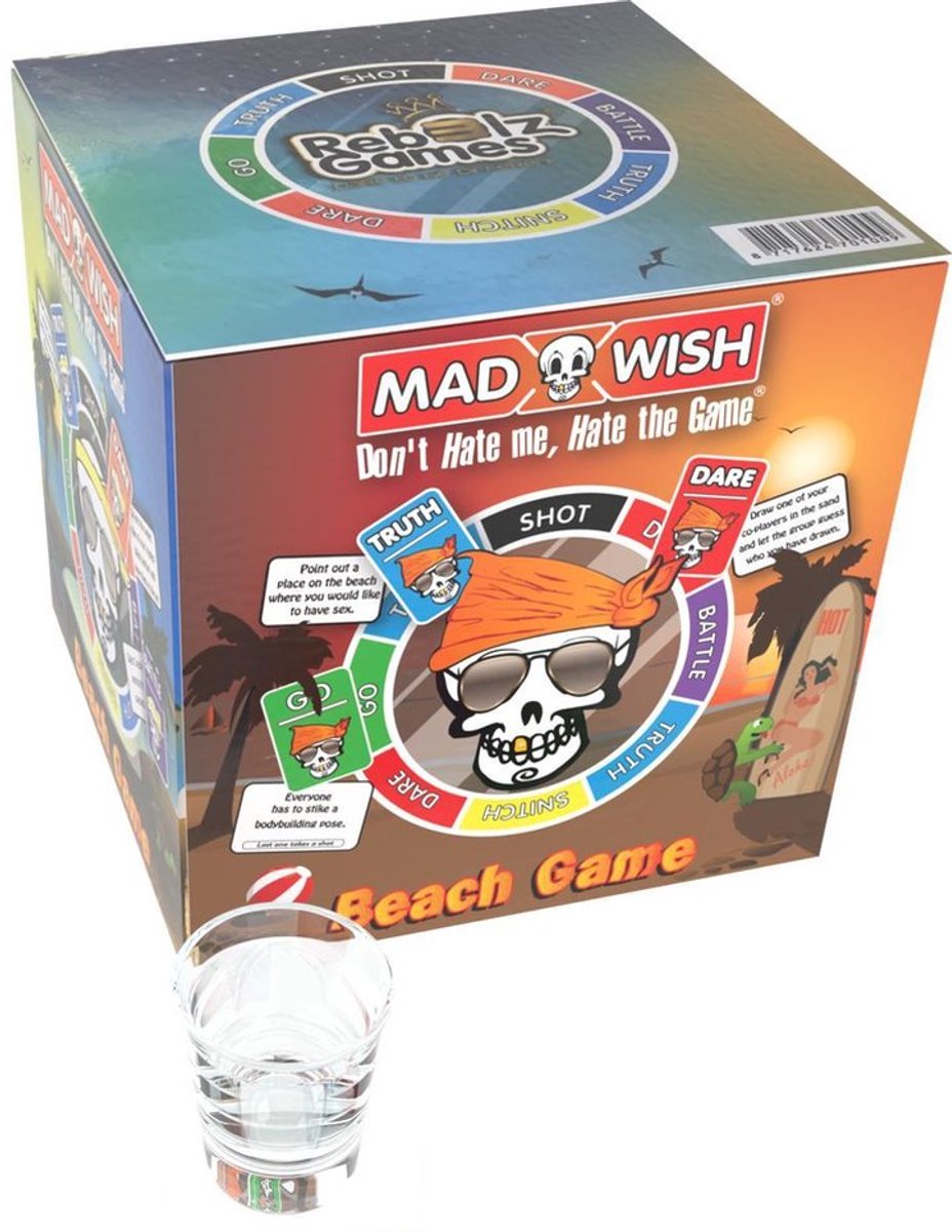 Madwish Summer Game - Beach - Truth or Dare - do or drink - drankspel - spelletjes voor volwassenen - bordspel - shotglaasje inbegrepen.