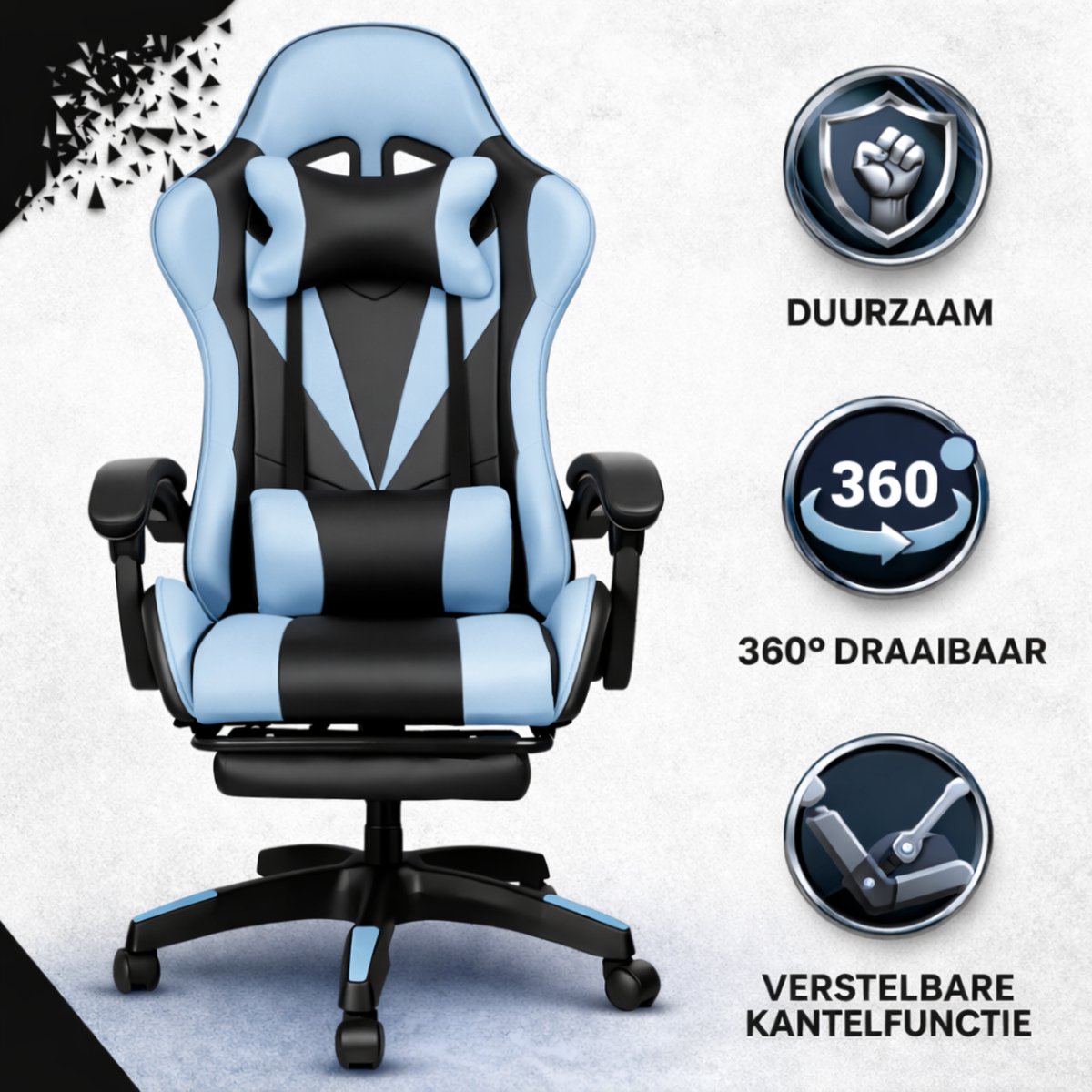 Bayt Gamestoel - Gaming chair - Gamingstoel - Comfort gamer stoel - Zwart en Lichtblauw – foto 6