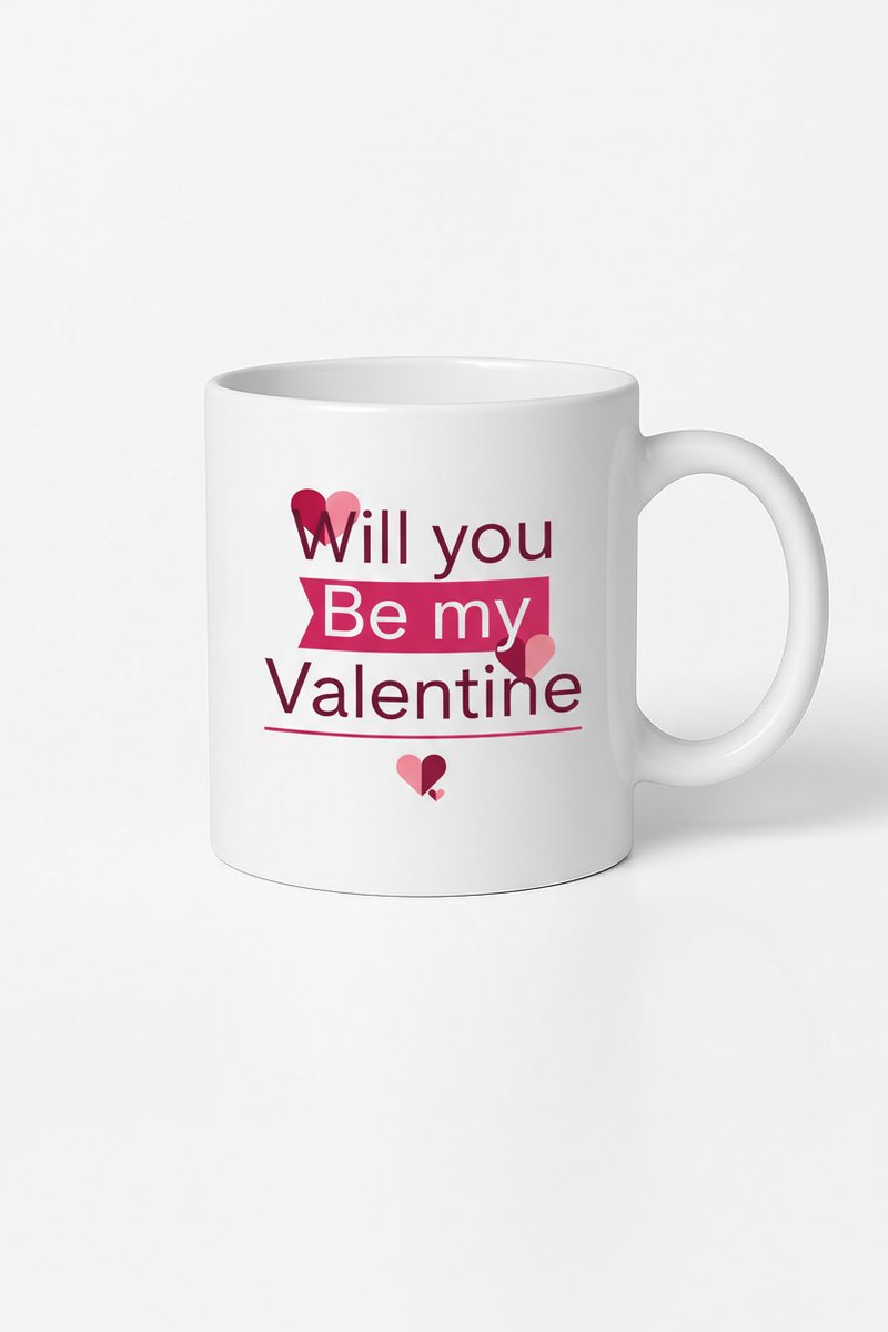 Valentijn Mok 'Will You Be My Valentine' met Harten - Romantisch Cadeau Keramische Beker