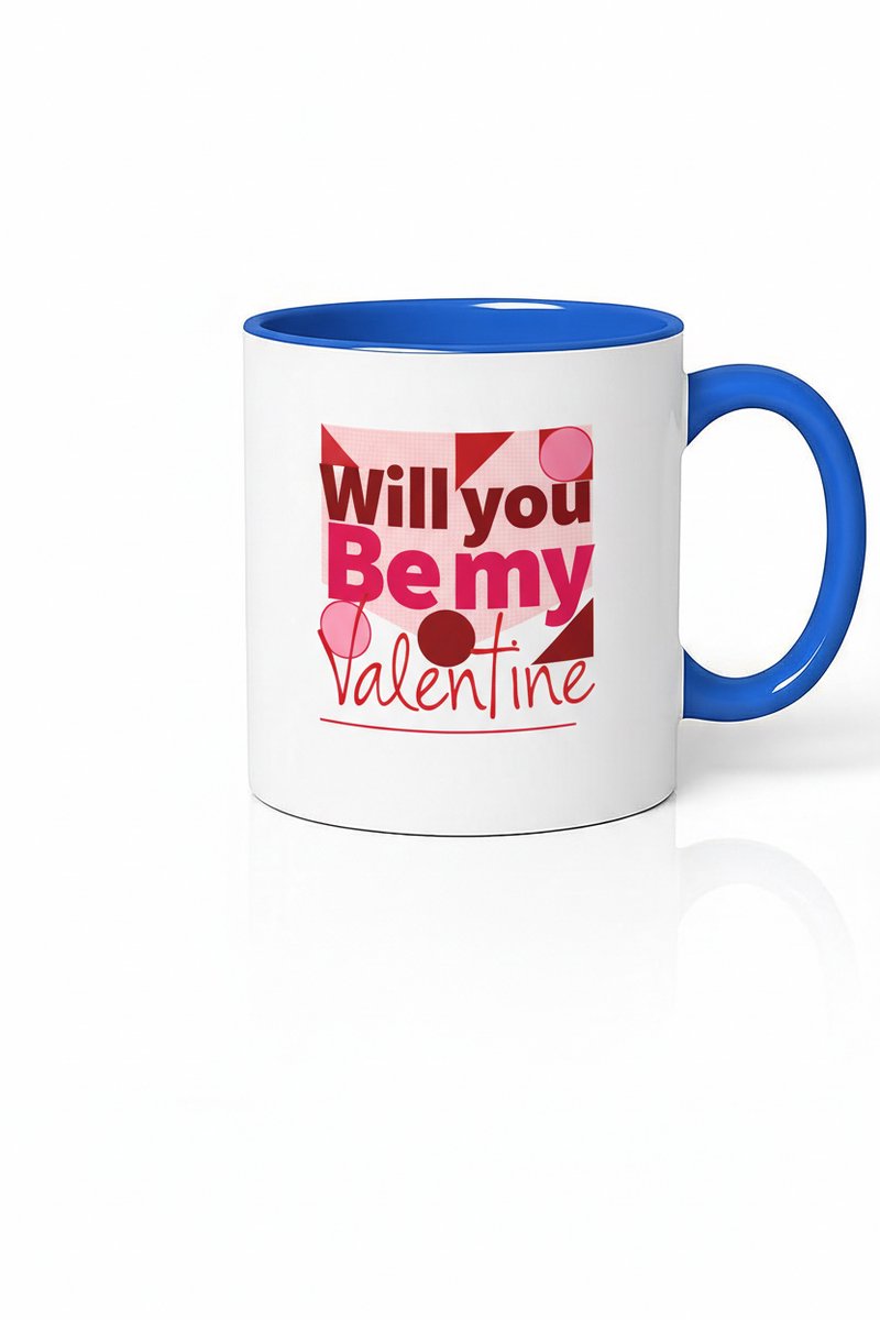 Valentijn Mok 'Will You Be My Valentine' met Blauw Handvat - Romantisch Cadeau