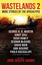 Boekomslag 'Wastelands 2 More Stories of the Apocalypse', met brandende gebouwen en rokende fabrieken op de achtergrond.