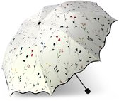Paraplu UV bescherming,Parasol Lichtgewicht veer Opvouwbare Zonneschirm,210T Parasolen Waterdicht,8 Ribben,voor vrouwen Vouwparaplu’s in de zomer,wit