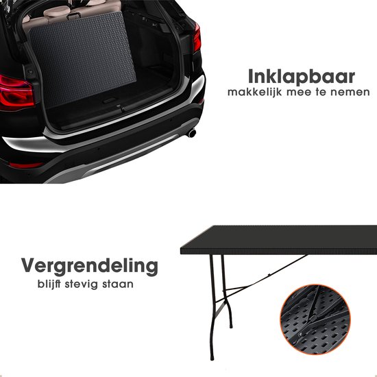 Lenx Klaptafel - Inklapbare tafel - Inclusief Zwarte Tafelhoes - 180x75x74cm -Opvouwbare Tuintafel - Vouwtafel - 6 tot 8 Personen - Glad tafelblad van Lenx — afbeelding 3