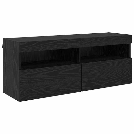 vidaXL - TV - Wandkast - 100 - x - 30 - x - 40 - cm - Zwart - Eiken - Bewerkt - hout