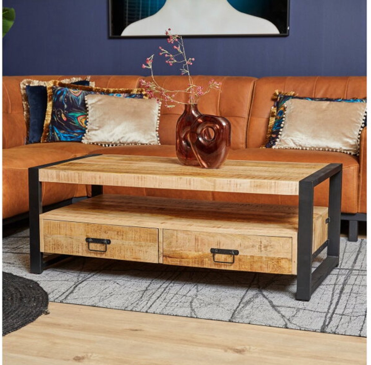 Benoa Salontafel Britt met 4 Laden mangohout 120x60x45 cm Naturel