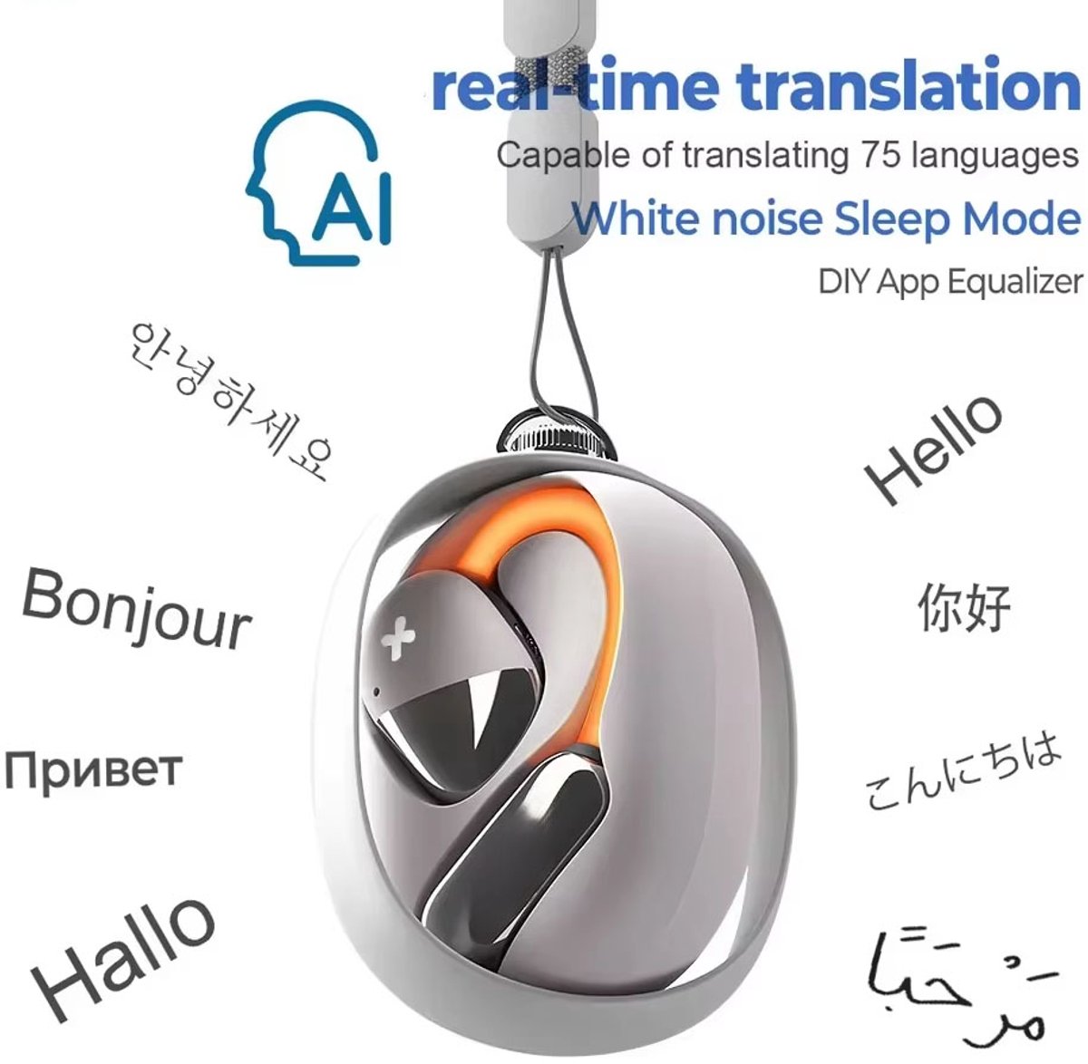 AI Vertaler Oordopjes – Draadloze Bluetooth Oordopjes met Realtime Vertaling, Slaap- & ASMR-oortjes, Open-fit Hoofdtelefoon met App