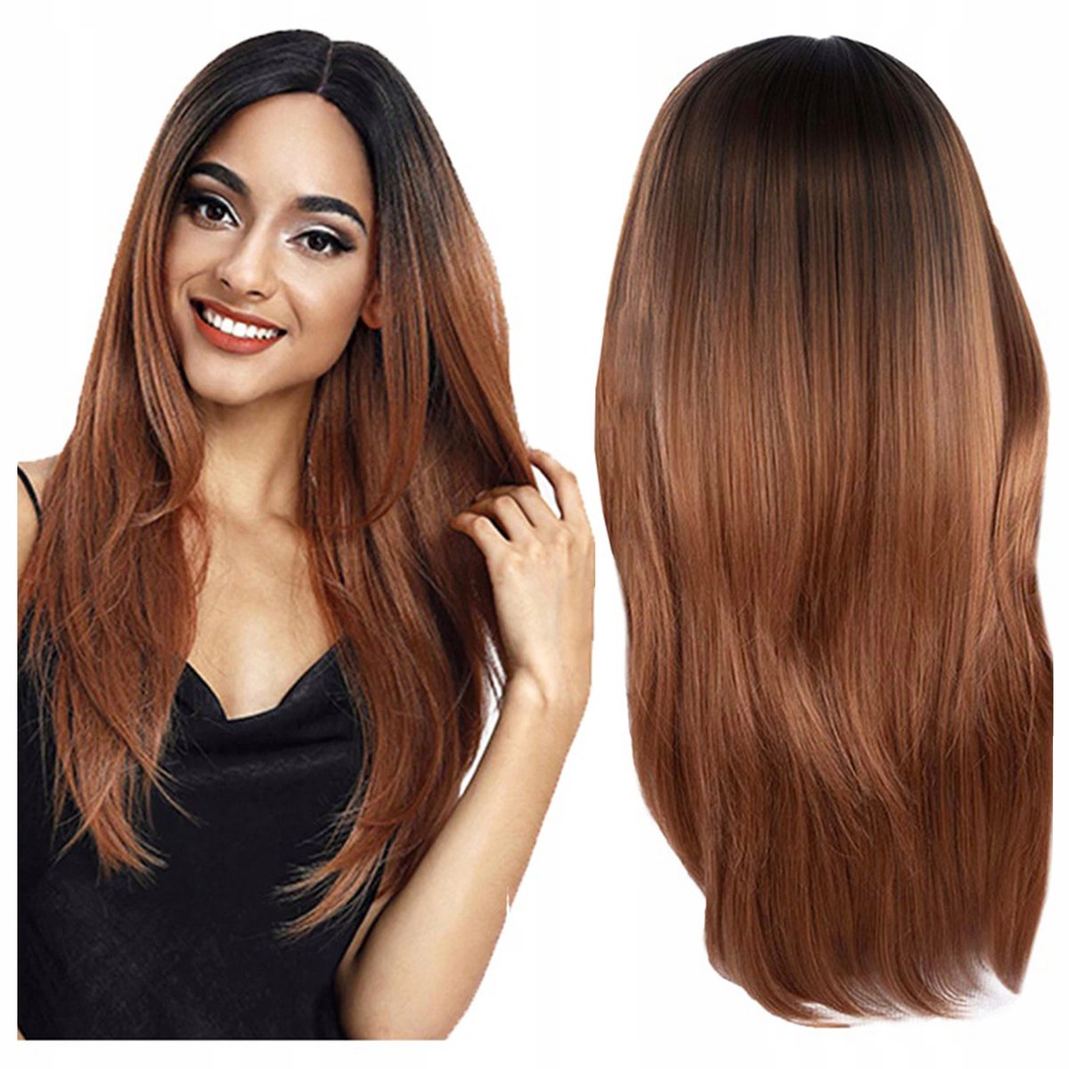 Lange Ombre Pruik Recht Bruin - Natuurlijke Look