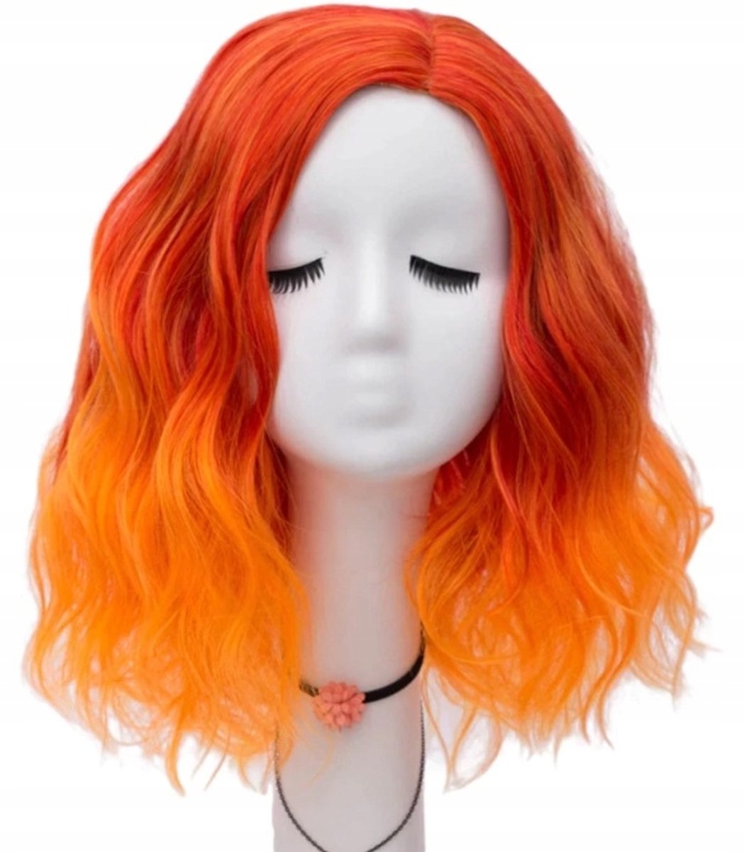 Peruk Cosplay Bob Glam Rock Rood 40cm