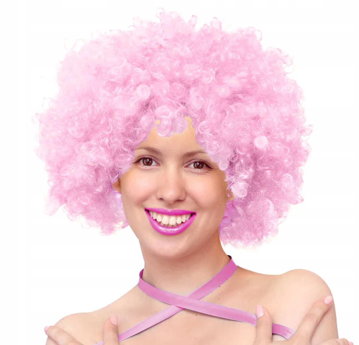 Roze Afro Pruik - Feestelijke Synthetische Pruik