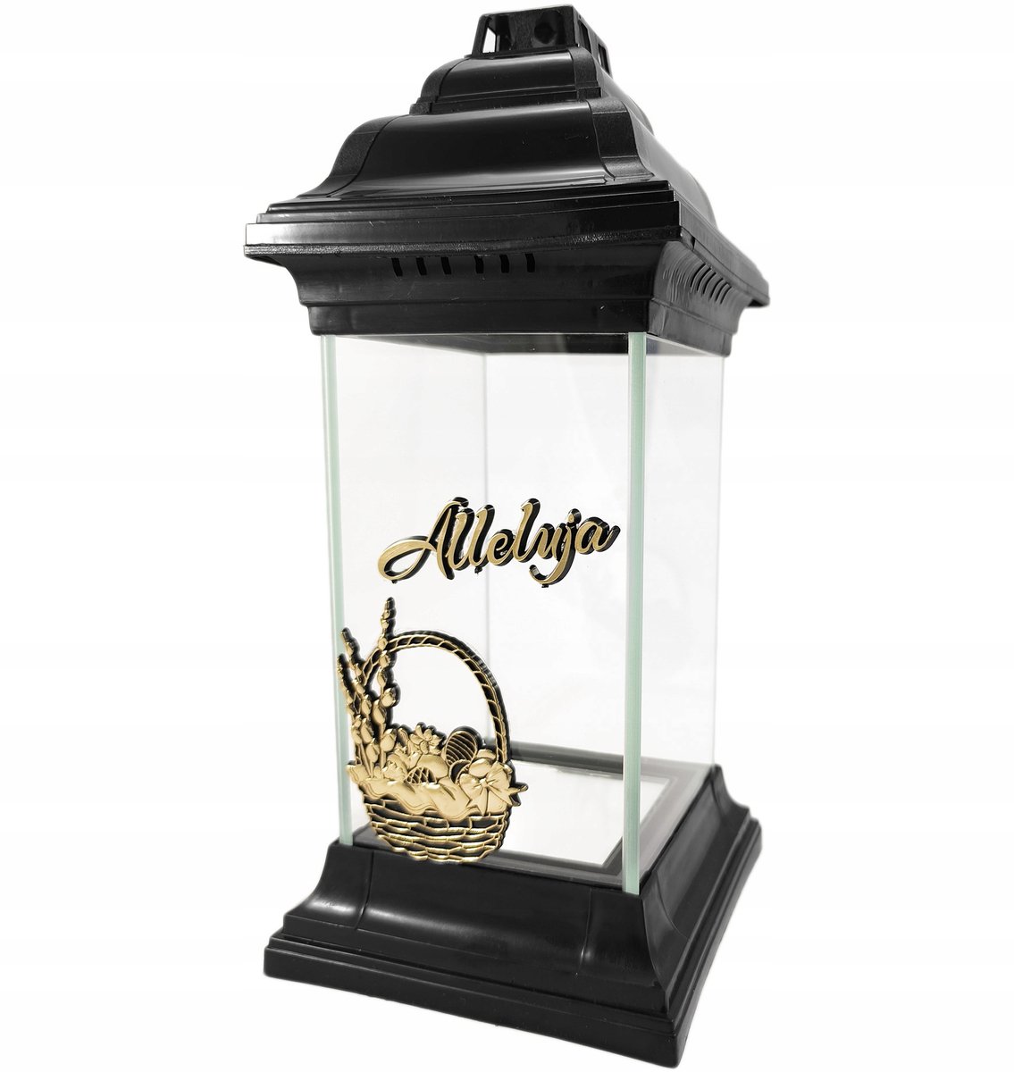 Paaslantaarn Glas met Mandje - 31cm Hoog - Zwart/Goud