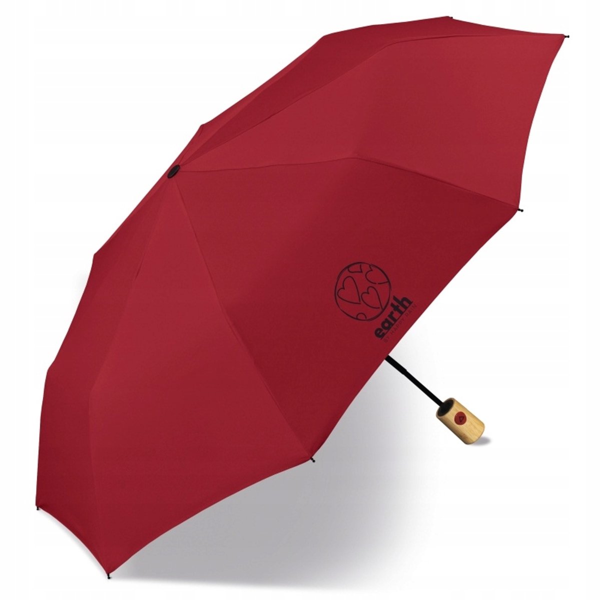 Happy Rain Earth Mini Paraplu Chili Rood - Bamboe Handvat, Automatisch