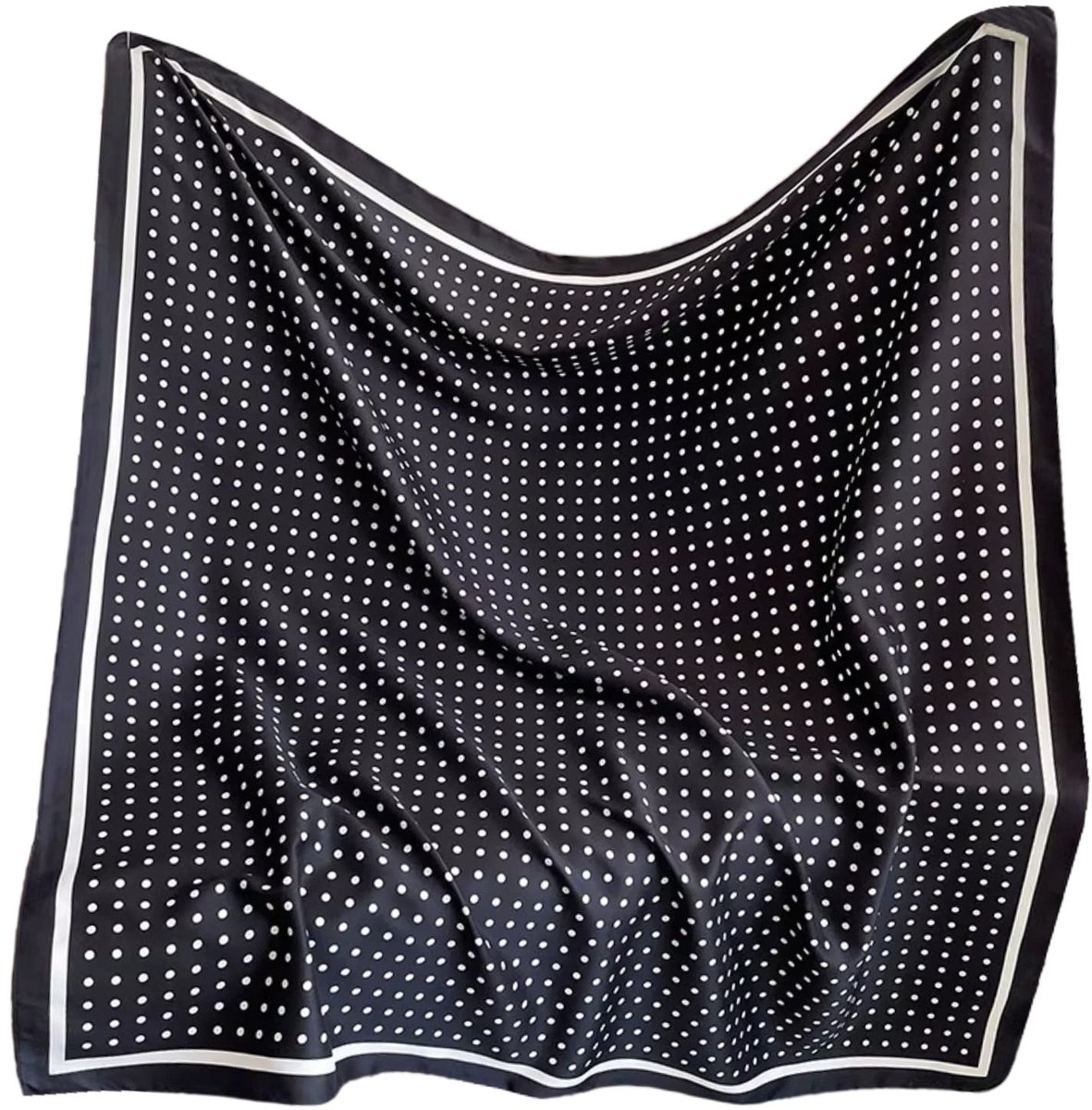 Kamea Zwarte Zijde-look Apaszka 90x90cm met Polka Dots - Vintage Stijl