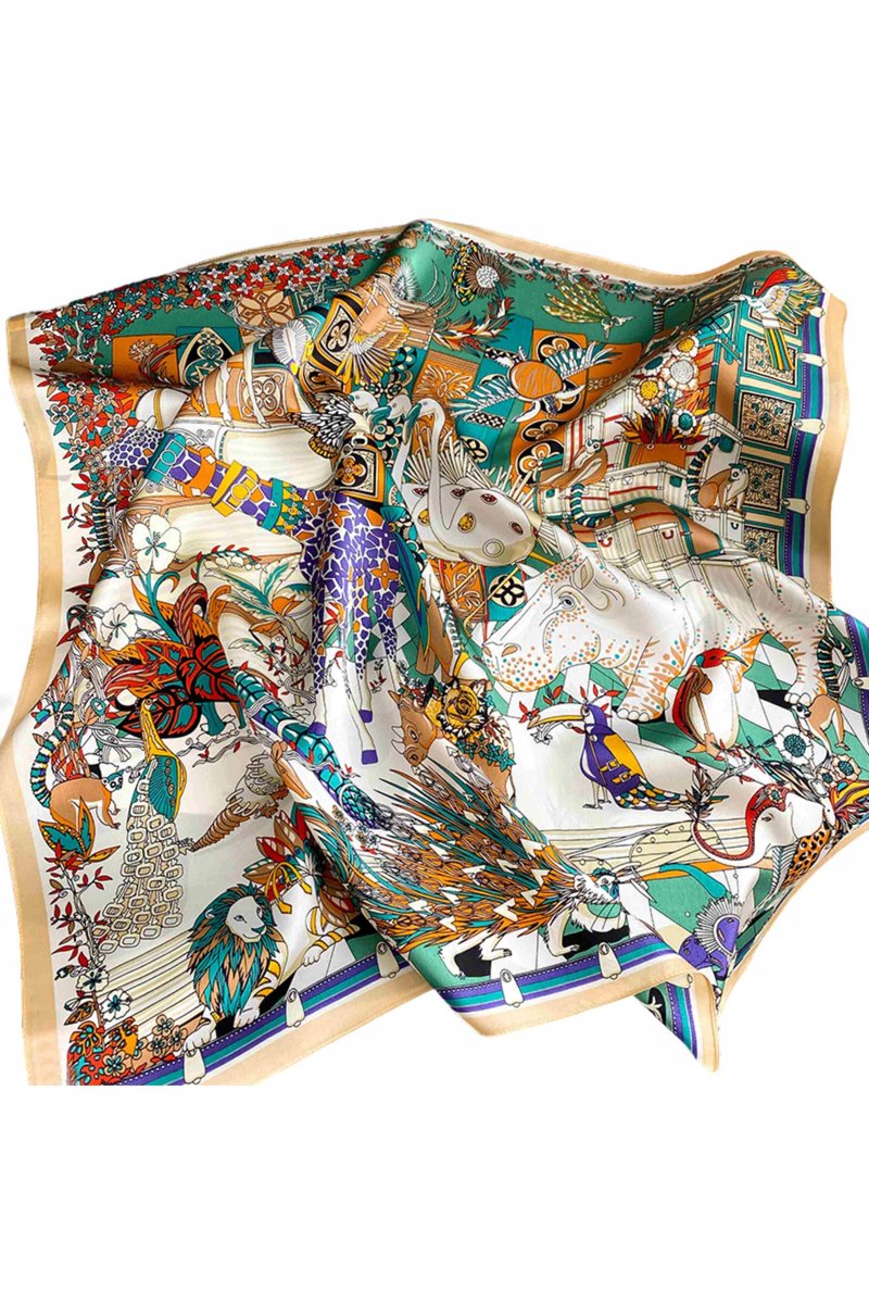 Zijden Sjaal 70x70cm - Safari Orient met Etnische Ornamenten