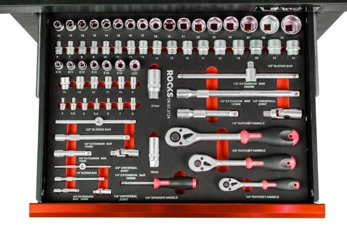Rooks Gereedschapset 72 Delen - 1/2, 3/8, 1/4 Inch