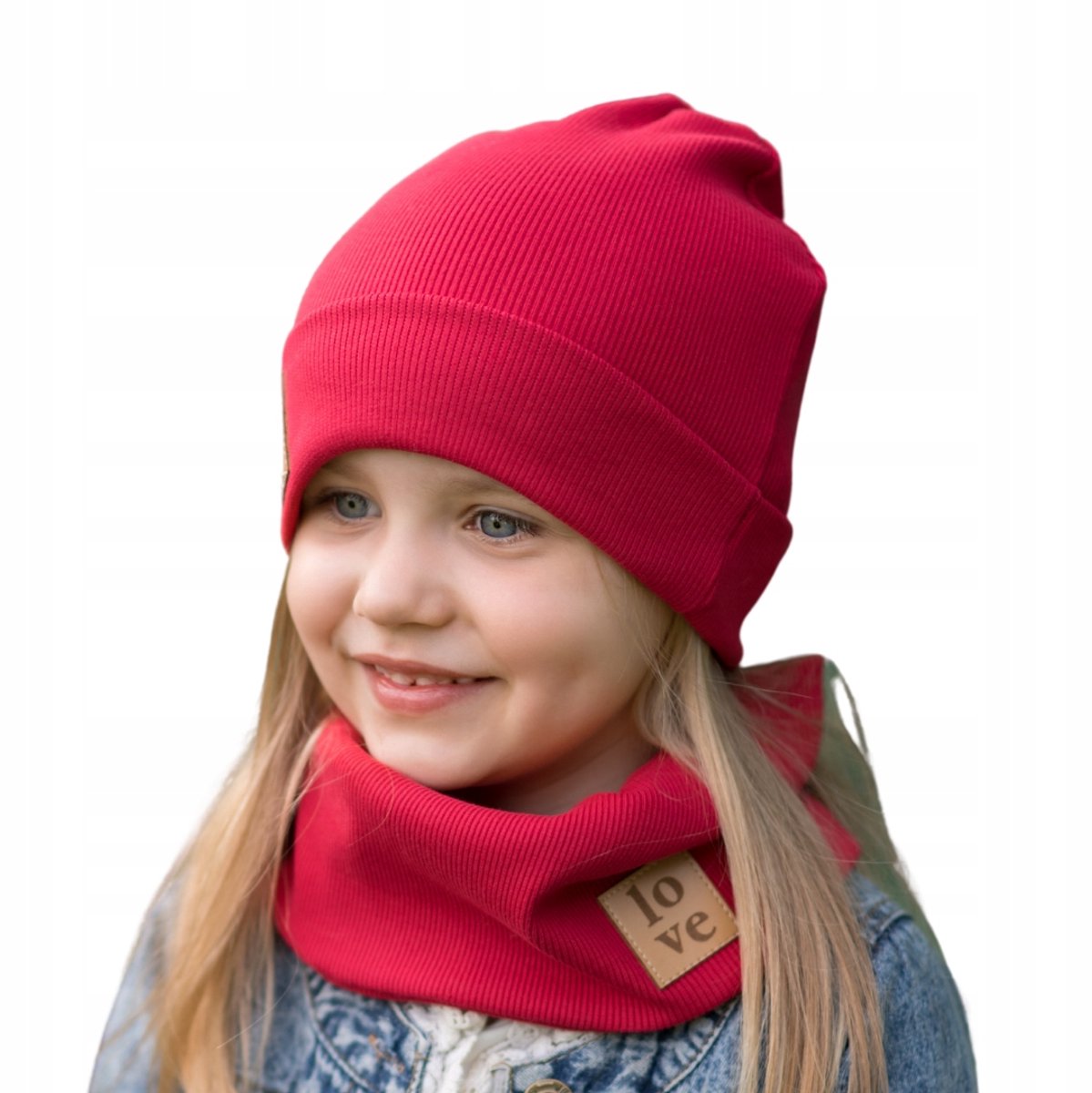 Rode Meisjesmuts met Sjaal - Katoen & Elastan (36-40 cm)