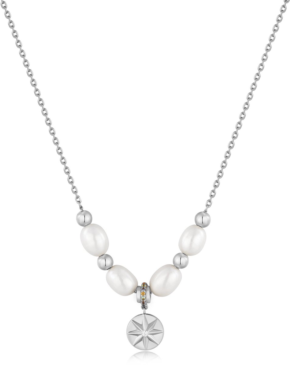 Ania Haie AH N054-05H Modern Muse Dames Ketting - Collier - Sieraad - Ketting met hanger - Zilver - 925 Zilver - Parel - Anker - 9 mm breed - 43 cm lang