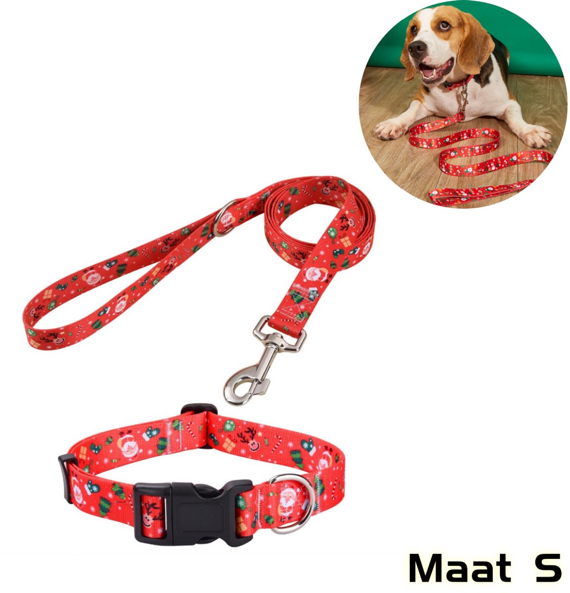 Huisdieraccessoires - Hondenhalsbanden en riemen - Kerstmanontwerp - Geschikt voor kerstfeesten - Hondenuitlaatset - Verstelbaar harnas voor kleine en middelgrote honden - Kerstversieringen - Maat S - Rood