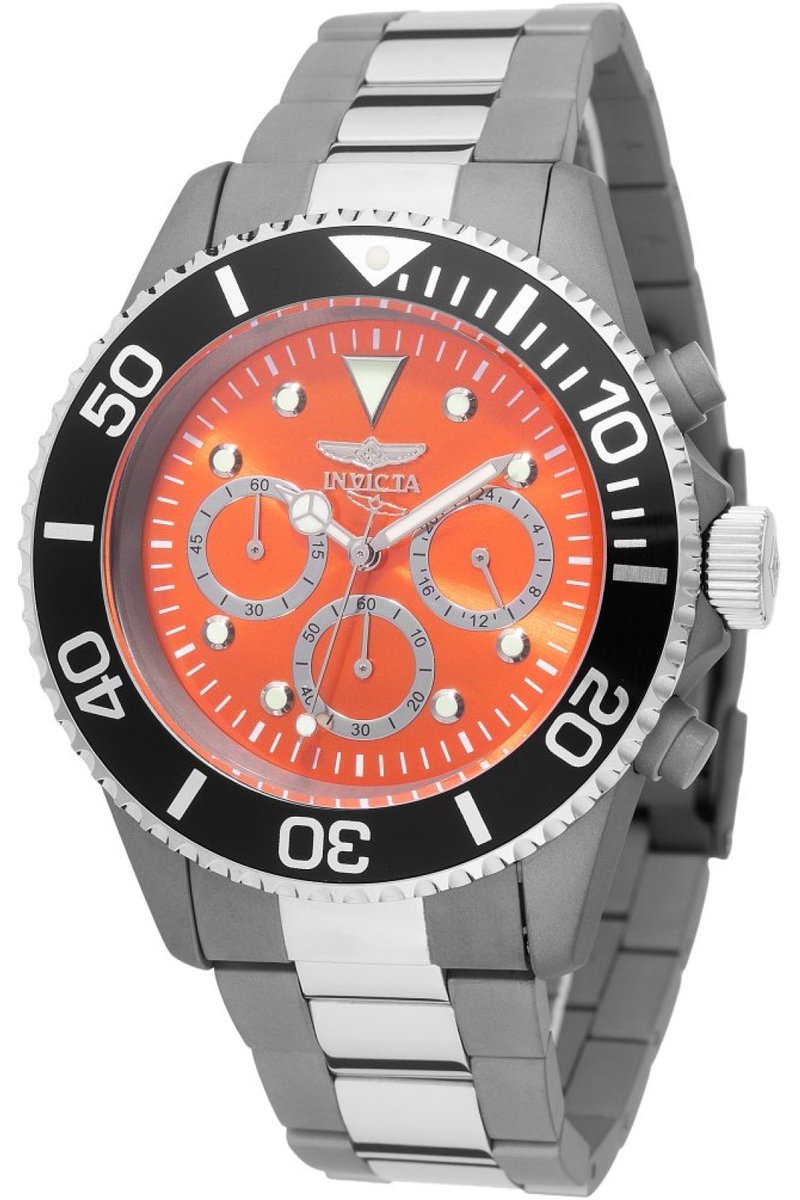 Invicta Pro Diver 50077 Heren Horloge - Waterdicht - Analoog - Quartz Uurwerk - Titanium met oranje Wijzerplaat - 45mm