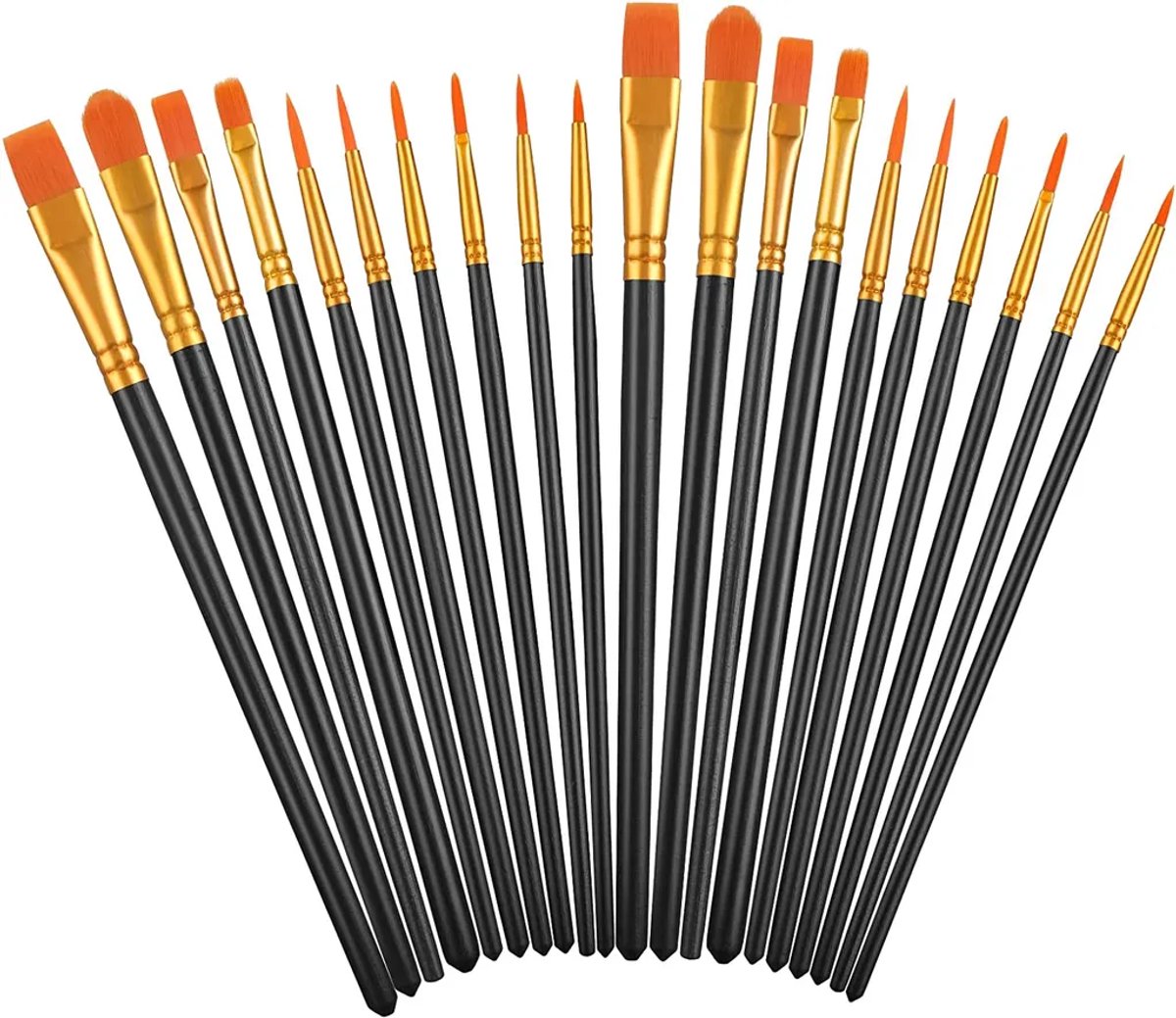 Penselenset (20 stuks), acrylpenselenset, kleine penselenset, 10 verschillende maten, geschikt voor kunstenaars, volwassenen en kinderen, aquarelpotloden, modelbouwpenselen (zwart).