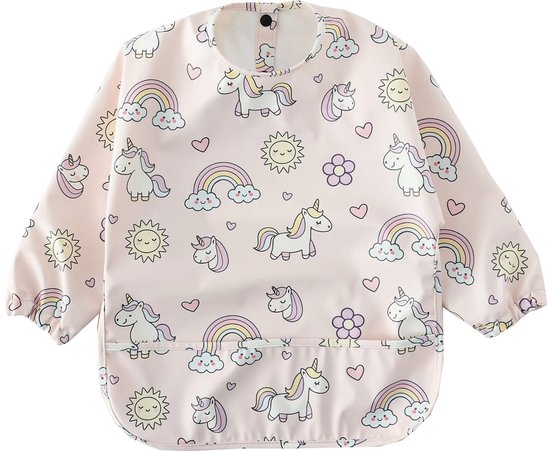 RubyC Slab met Mouwen (3 tot 5 jaar) Unicorn Roze - Waterproof Slabbetje - Peuter - Kleuter - Kind - Kids - Cadeau - Sinterklaas - Schort - Schoencadeau - Kerst - Kerstcadeau