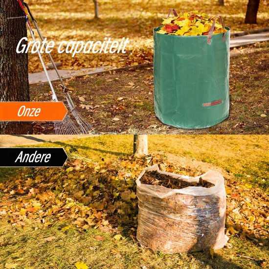 2 stuks - Opbergzak - Herbruikbare vuilniszak - Met deksel - Extra dik en duurzaam - Met handvatten - Geschikt voor het opruimen van buitenafval, gevallen bladeren, gemaaid gras, enz. - 72 gallon - Groen — afbeelding 3