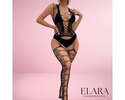 Elara - Nolena - Bodystocking Erotische Lingerie met Open Kruis - Catsuit - S t/m XL - Sexy Dames Lingerie - Zwart