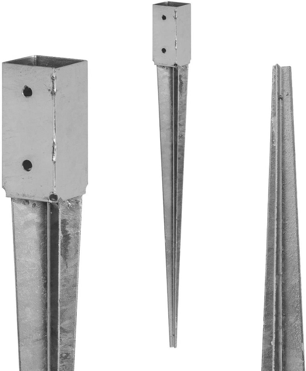 ADGO® Post Ondersteuning 100 x 100 x 900 mm Hek Post Spike hot-dip Gegalvaniseerde Drive-in Mouw Ondersteuning Floor Sleeve Drive-in Floor Sleeve Post Anker Staal Zilver