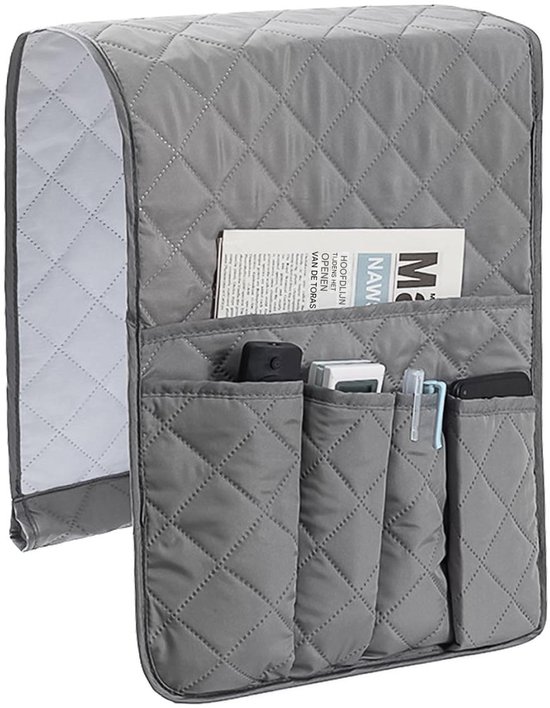 Foto: Sofa armsteun organizer afstandsbediening houder voor stoelen en banken opvouwbaar antislip ontwerp met 5 opbergvakken 1 stuk woonkamer of slaapkamer grijs