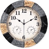 SensaHome Wandklok YS1002 – Waterdichte Steenlook Resin Buitenklok – Ronde Outdoor Klok – Ø33cm – Grijs