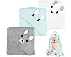 QTTVBTNA - Baby Badcape - Baby Handdoek met Kap - Zachte Coral Fleece - Voor Baby's en Peuters - 0-5 jaar - Grijs, Wit, Groen - 80x80 cm - 3 Stuks