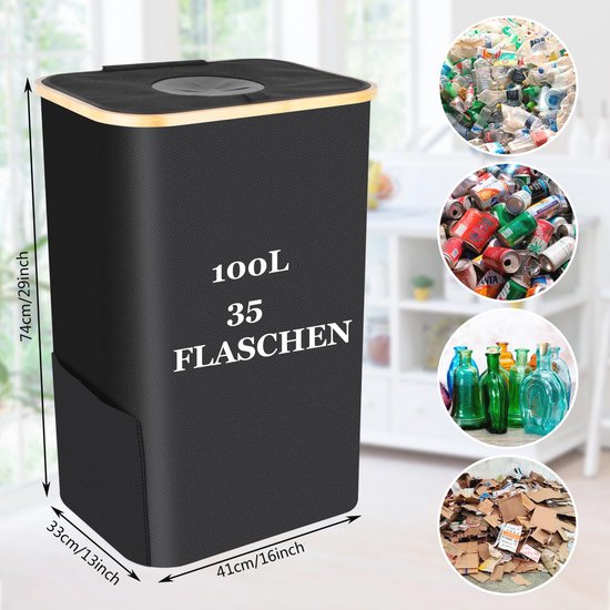 Selinchen® Het Origineel Opslag Van Statiegeldflessen Hoogwaardige Flessenverzamelaar Met Afsluitbaar Deksel Soft Grip Ideaal Als Verzamelcontainer Voor Lege Goederen 82 Liter Xl 2706699929