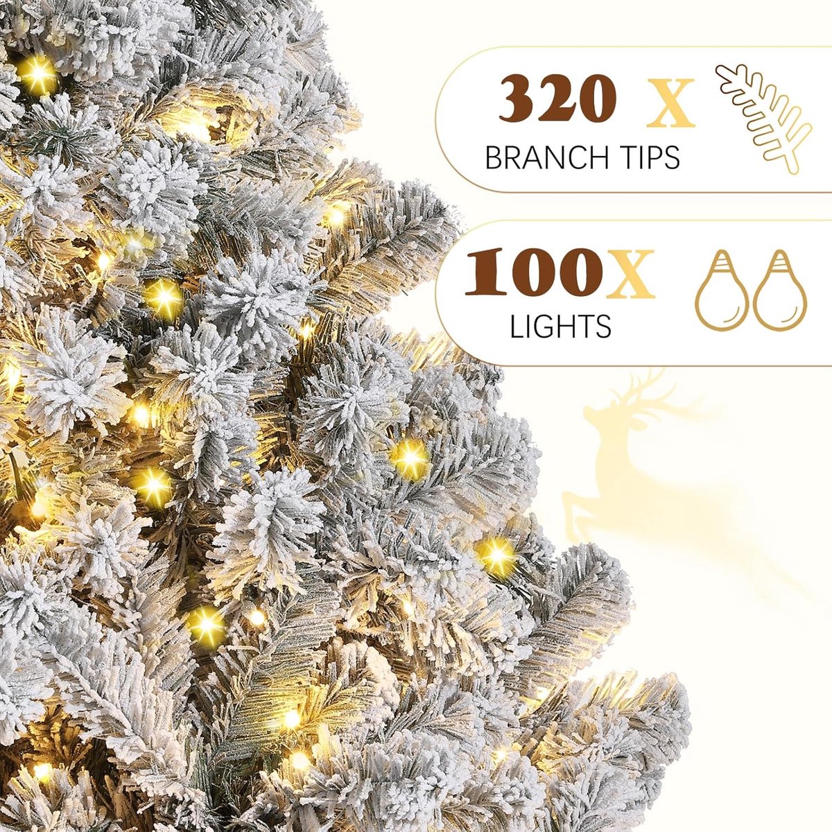 Kunstkerstboom – 120 cm – Met Verlichting – 100 LED – besneeuwd –Warm Wit – PVC Dennenboom – Wit – foto 2