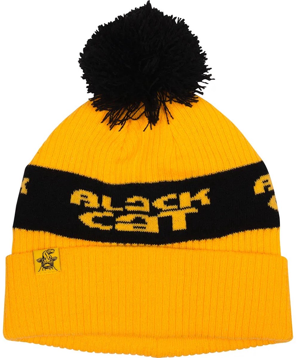 Black Cat Bobble Hoed Geel