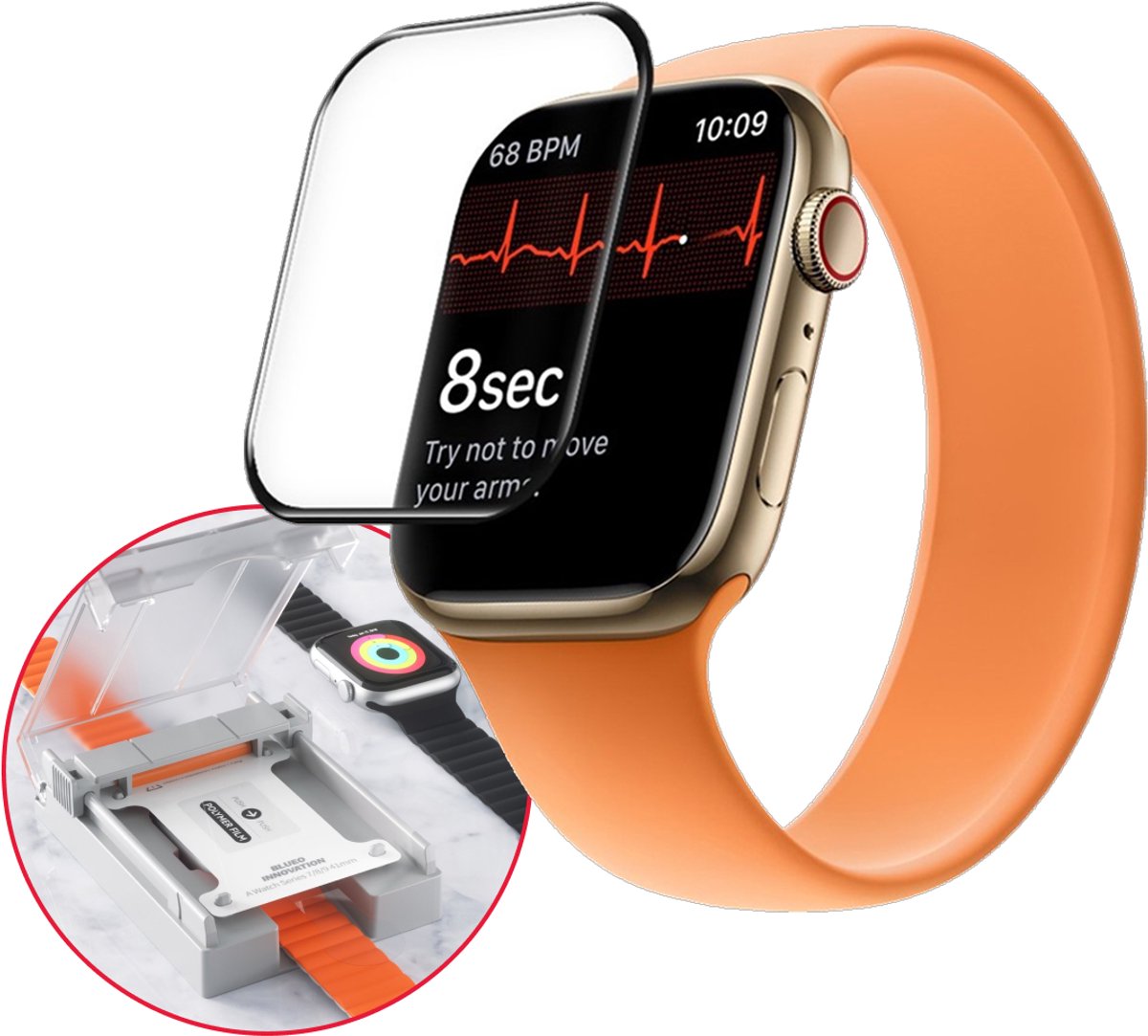 BLUEO 45mm Screenprotector - Geschikt voor Apple Watch S7/S8/S9 met Applicator