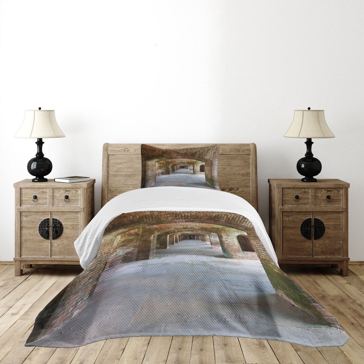 ABAKUHAUS Sprei Set – Brick Arches – 170x220 cm, bruin – 1 kussenhoes