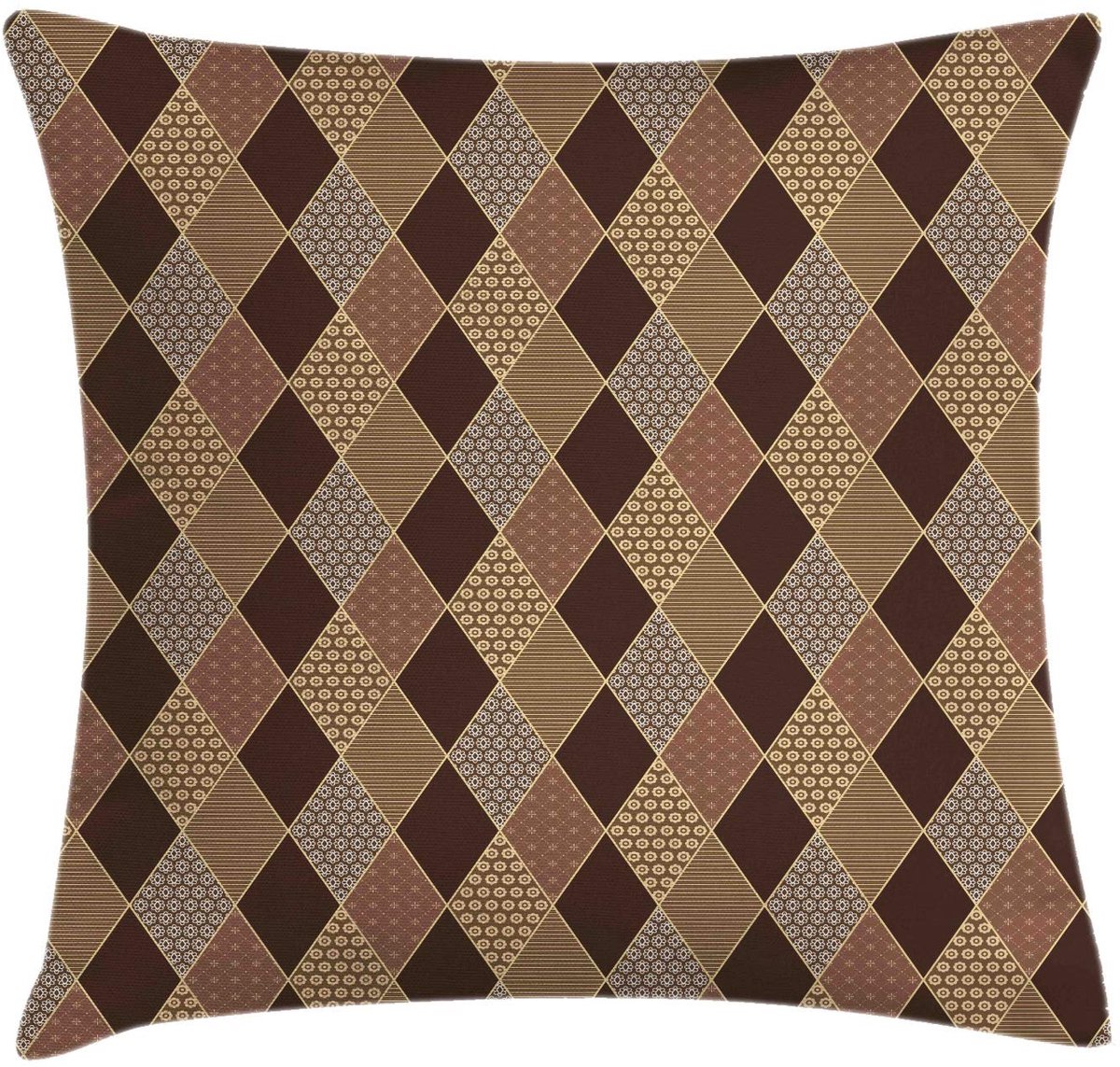 ABAKUHAUS Kussenhoes – 50x50 cm – Ruitpatroon – Dubbelzijdig bedrukt, Multicolor Bruin Geel